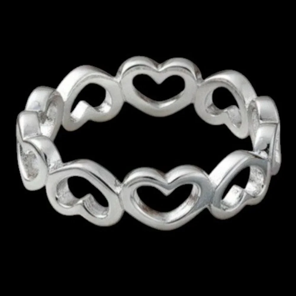 925 STERLING SILVER Hearts Eternity Band Ring Thumb Ring - Picture 16 of 16
